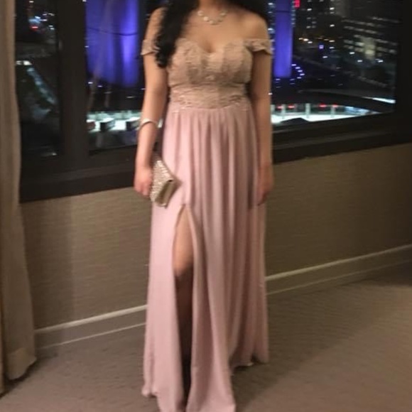 Blush Pink Off The Shoulder Prom Dress/Gown - Picture 4 of 9
